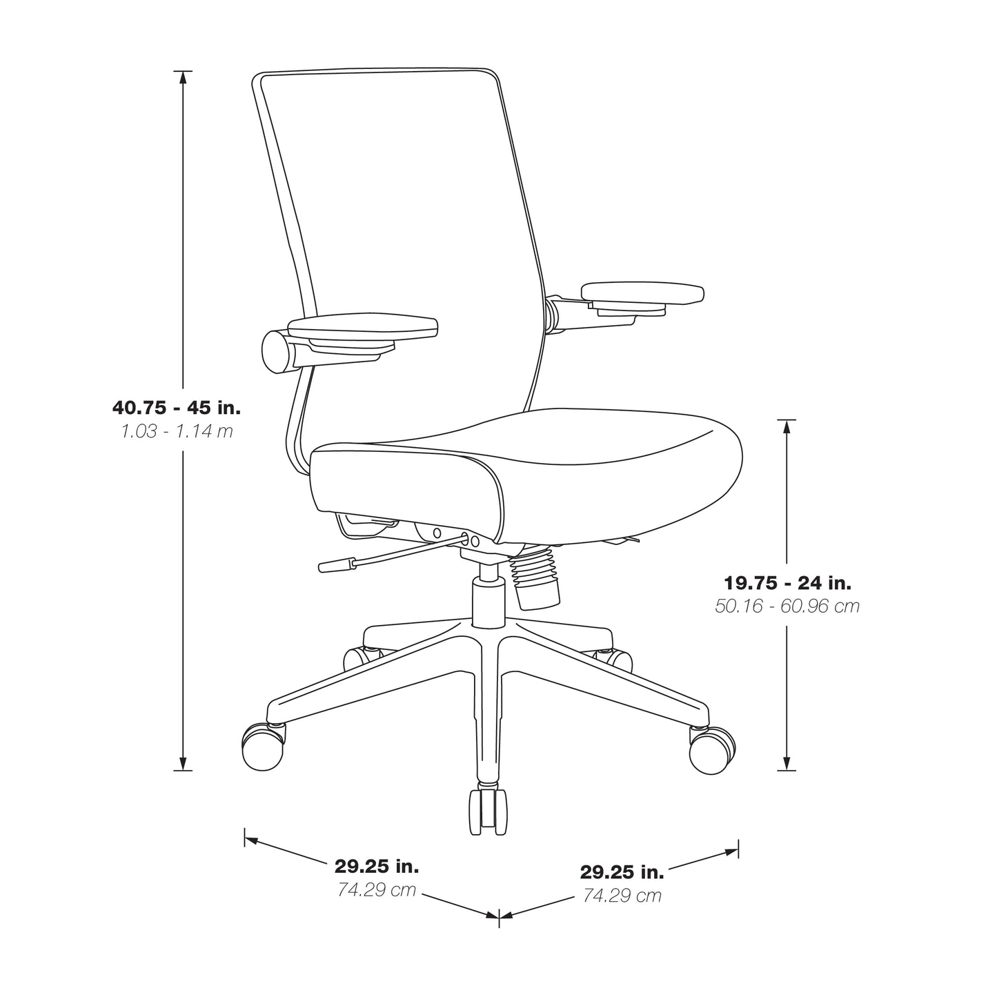 Breathable Mesh Back, 4” Thick Bonded Leather Seat, Height Adjustable
Lumbar Support, 3-Way PU Padded Cantilever Adjustable Flip Arms, & Silver Nylon Base