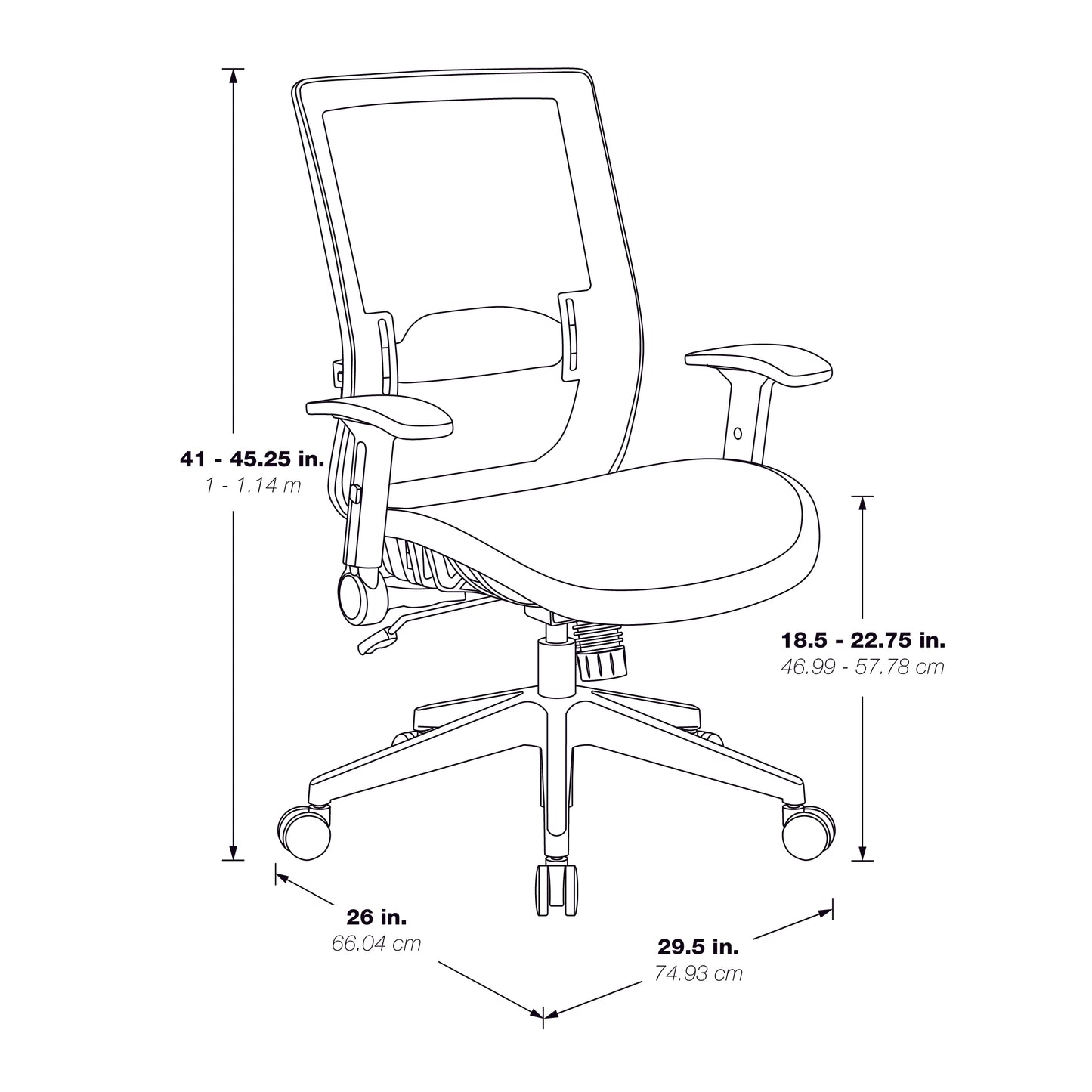 Black Matrix Seat and Back, Height Adjustable Lumbar Support, Adjustable
Flip Arms with Polished Aluminum Back Support and Base