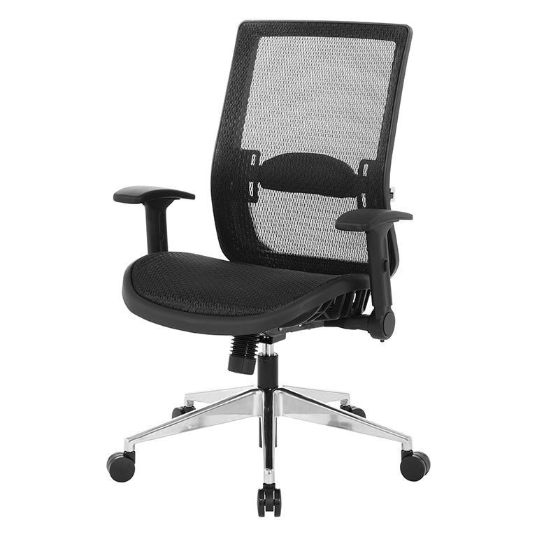 Black Matrix Seat and Back, Height Adjustable Lumbar Support, Adjustable
Flip Arms with Polished Aluminum Back Support and Base