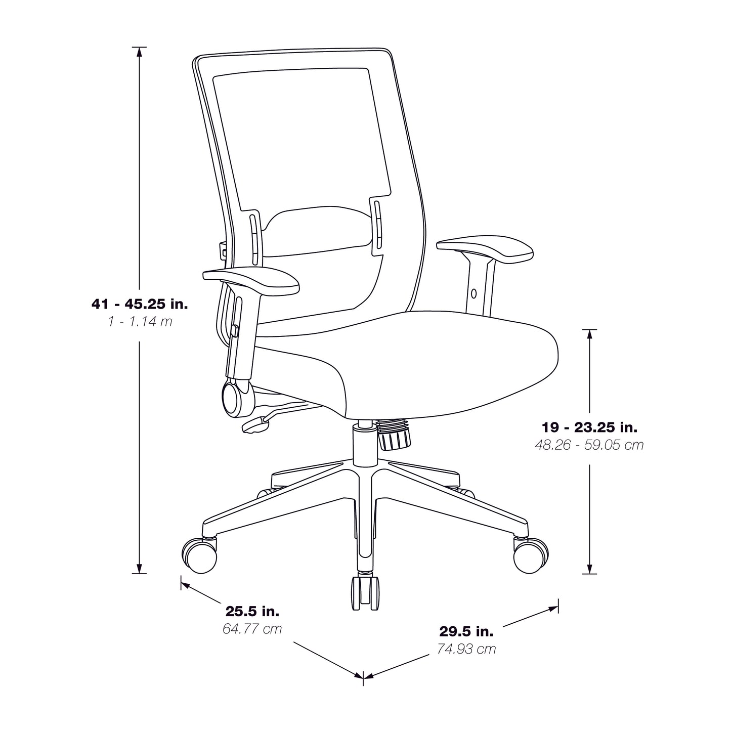 Black Matrix Back, Dillon Silver Ion Technology* Seat, Height Adjustable
Lumbar Support, Adjustable Flip Arms with Polished Aluminum Back Support and Base