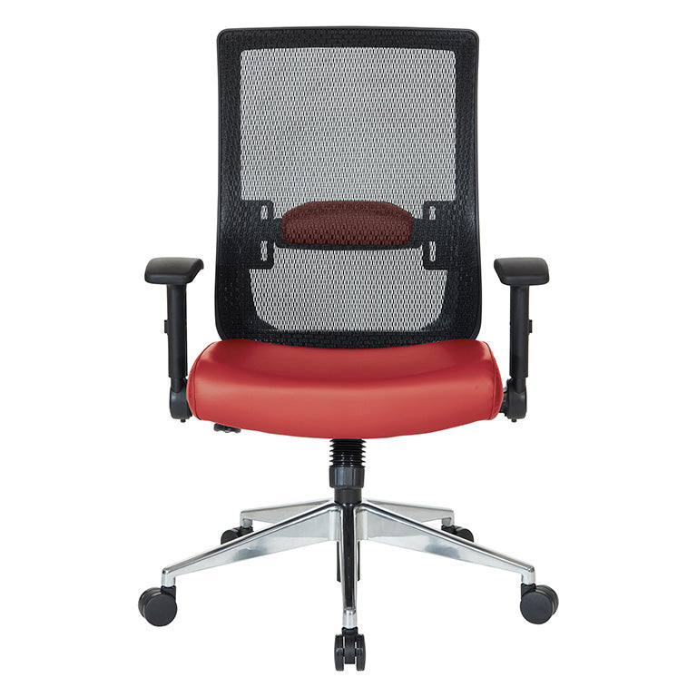 Black Matrix Back, Dillon Silver Ion Technology* Seat, Height Adjustable
Lumbar Support, Adjustable Flip Arms with Polished Aluminum Back Support and Base
