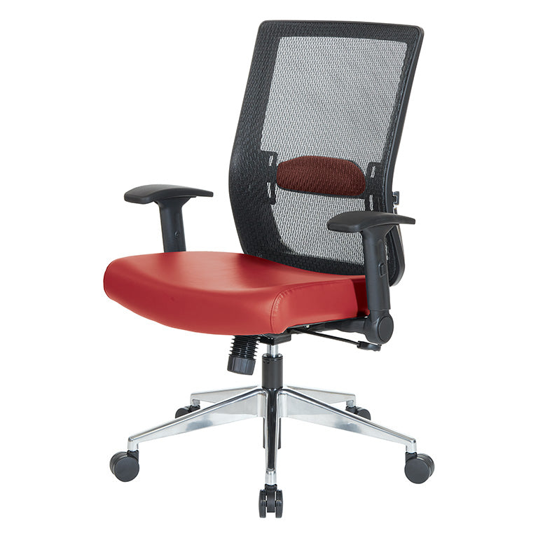 Black Matrix Back, Dillon Silver Ion Technology* Seat, Height Adjustable
Lumbar Support, Adjustable Flip Arms with Polished Aluminum Back Support and Base