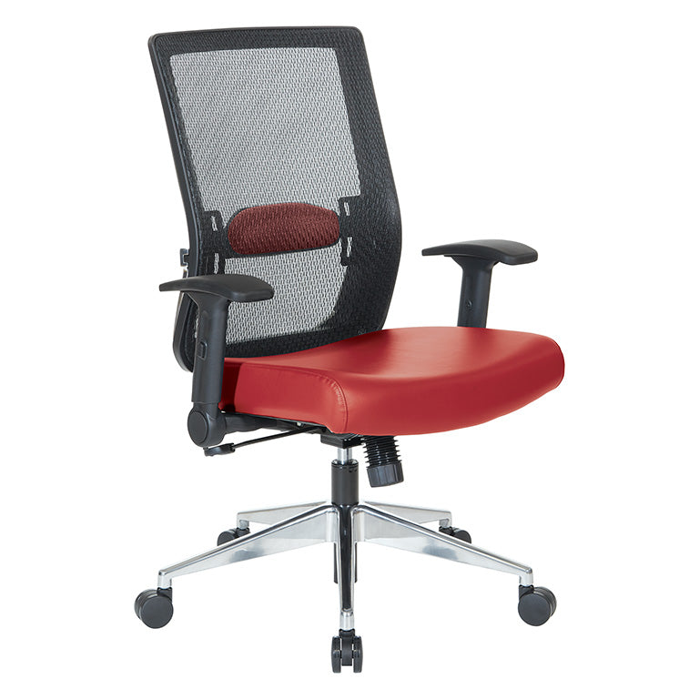 Black Matrix Back, Dillon Silver Ion Technology* Seat, Height Adjustable
Lumbar Support, Adjustable Flip Arms with Polished Aluminum Back Support and Base