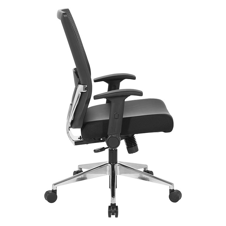 Black Matrix Back, Bonded Leather Seat, Height Adjustable Lumbar
Support, Adjustable Flip Arms with Polished Aluminum Back Support and Base