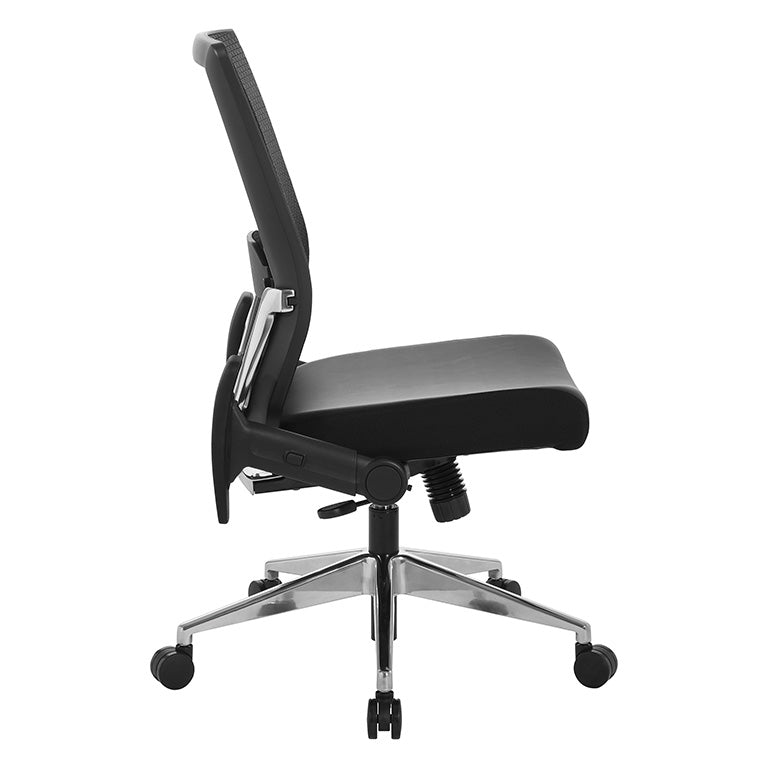 Black Matrix Back, Bonded Leather Seat, Height Adjustable Lumbar
Support, Adjustable Flip Arms with Polished Aluminum Back Support and Base
