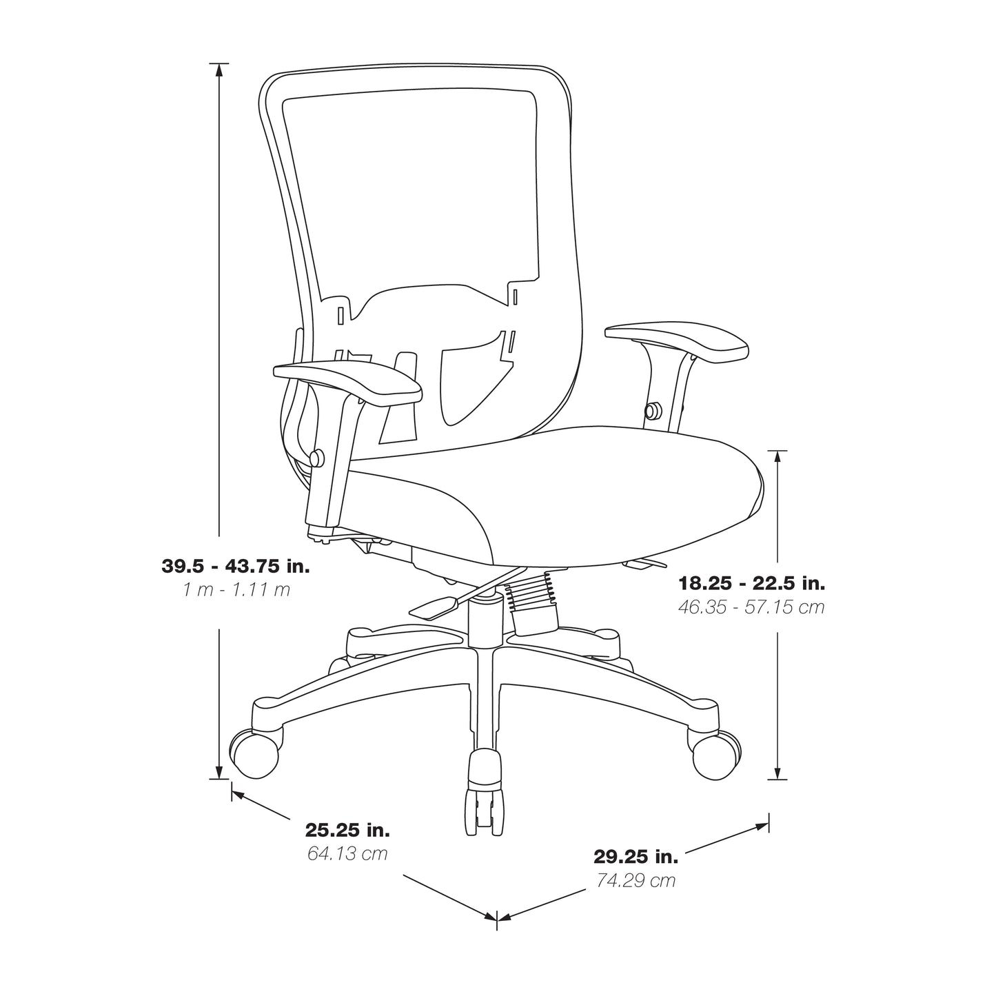 White Vertical Mesh Back Chair with Height Adjustable Lumbar
Support, Black Mesh Seat, Height Adjustable Padded Arms and White Angled Nylon Base