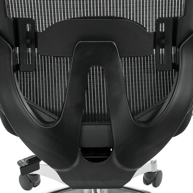 Black Vertical Mesh Back Chair with Height Adjustable Lumbar Support,
Black Bonded Seat, Height Adjustable Padded Arms and Polished Aluminum Base