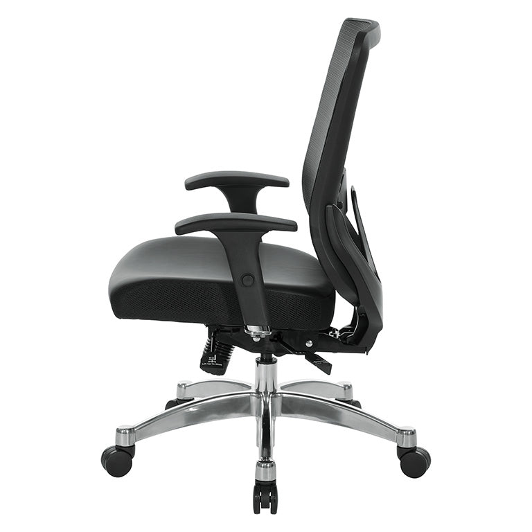 Black Vertical Mesh Back Chair with Height Adjustable Lumbar Support,
Black Bonded Seat, Height Adjustable Padded Arms and Polished Aluminum Base