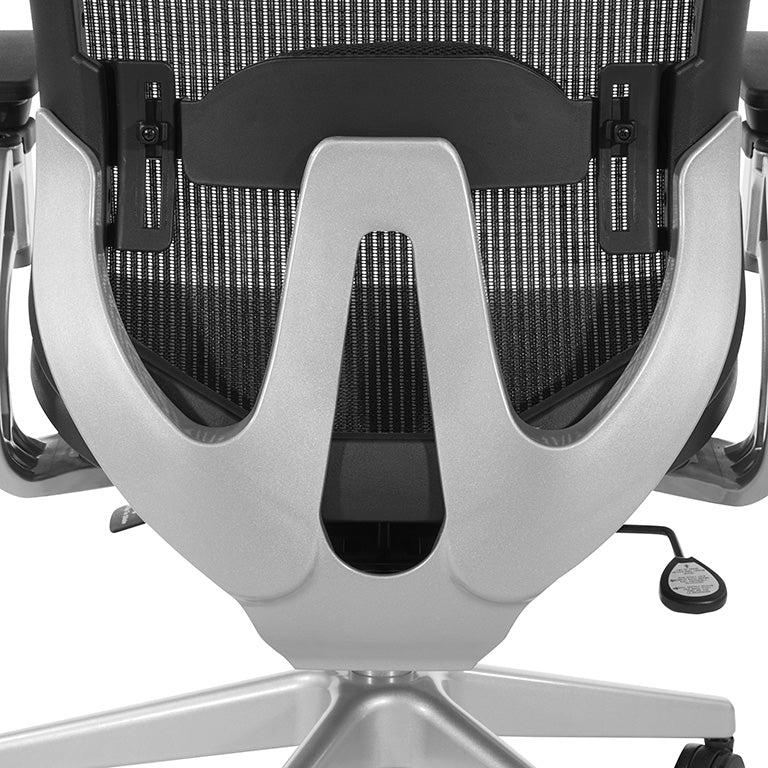 Black Vertical Mesh Seat and Back Chair with Height Adjustable Lumbar
Support, Height Adjustable Padded Arms and Silver Angled Nylon Base