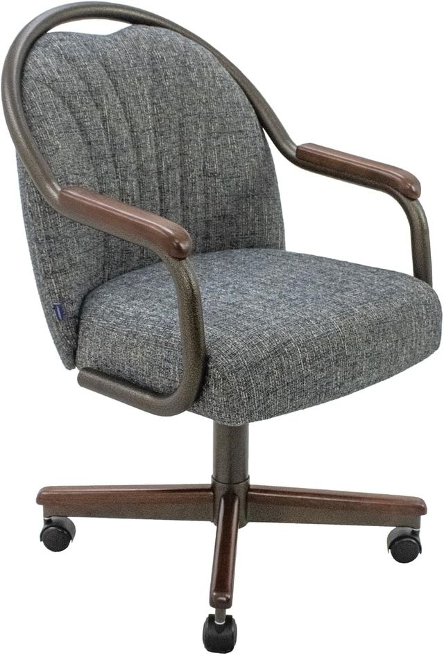 Chromcraft ZIP Ship CM188 Casual Dining Chair Caster Swivel Tilt Fabric Dinning Chair in Walnut & Texture Bronze Finish