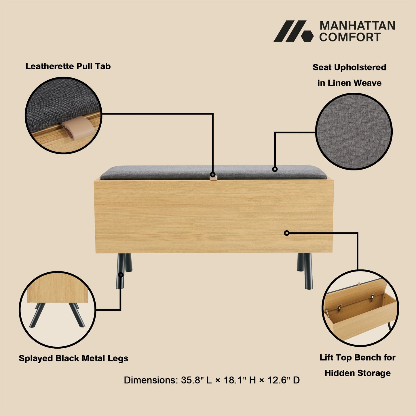 Manhattan Comfort Paloma Accent Storage Bench