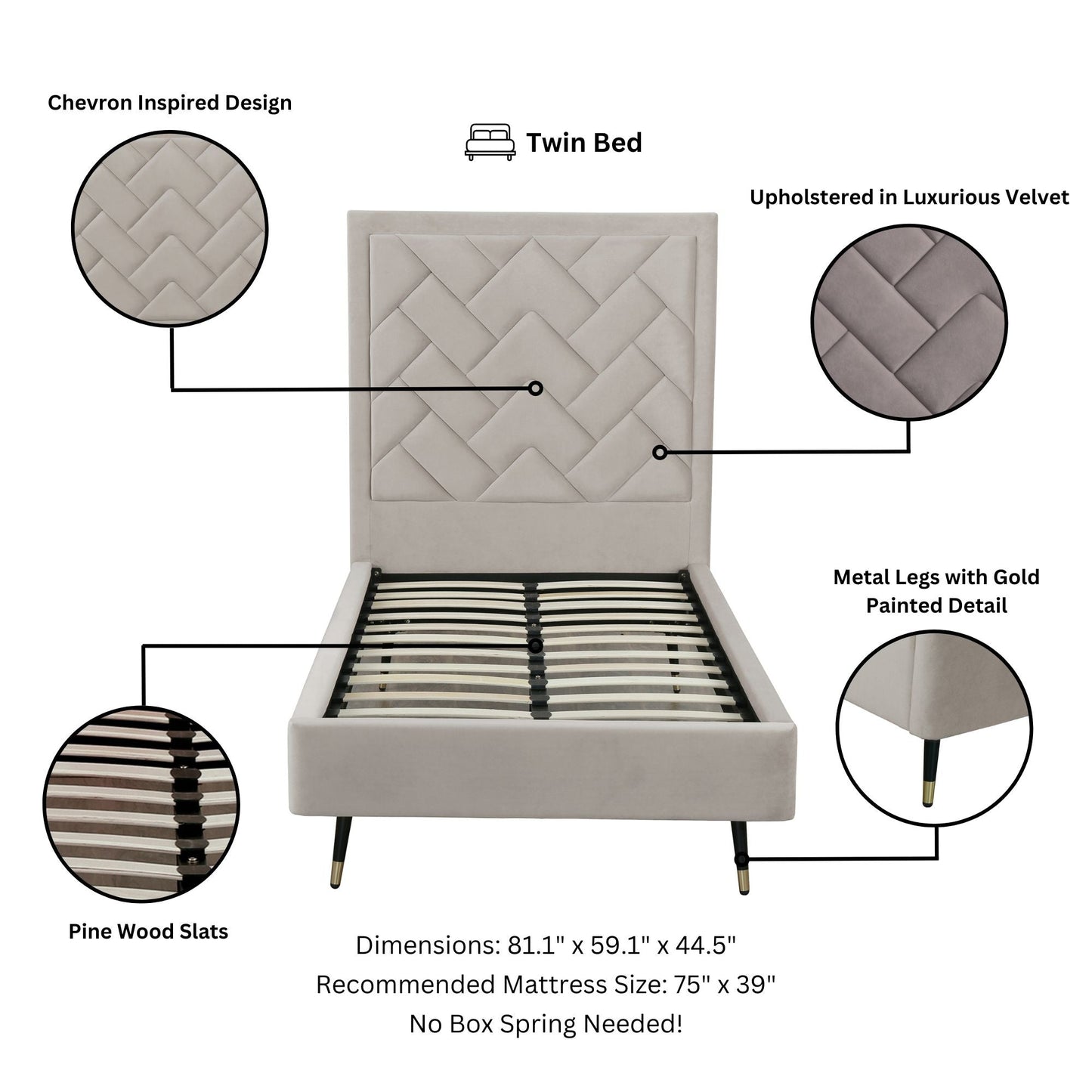 Manhattan Comfort Crosby Twin-Size Bed