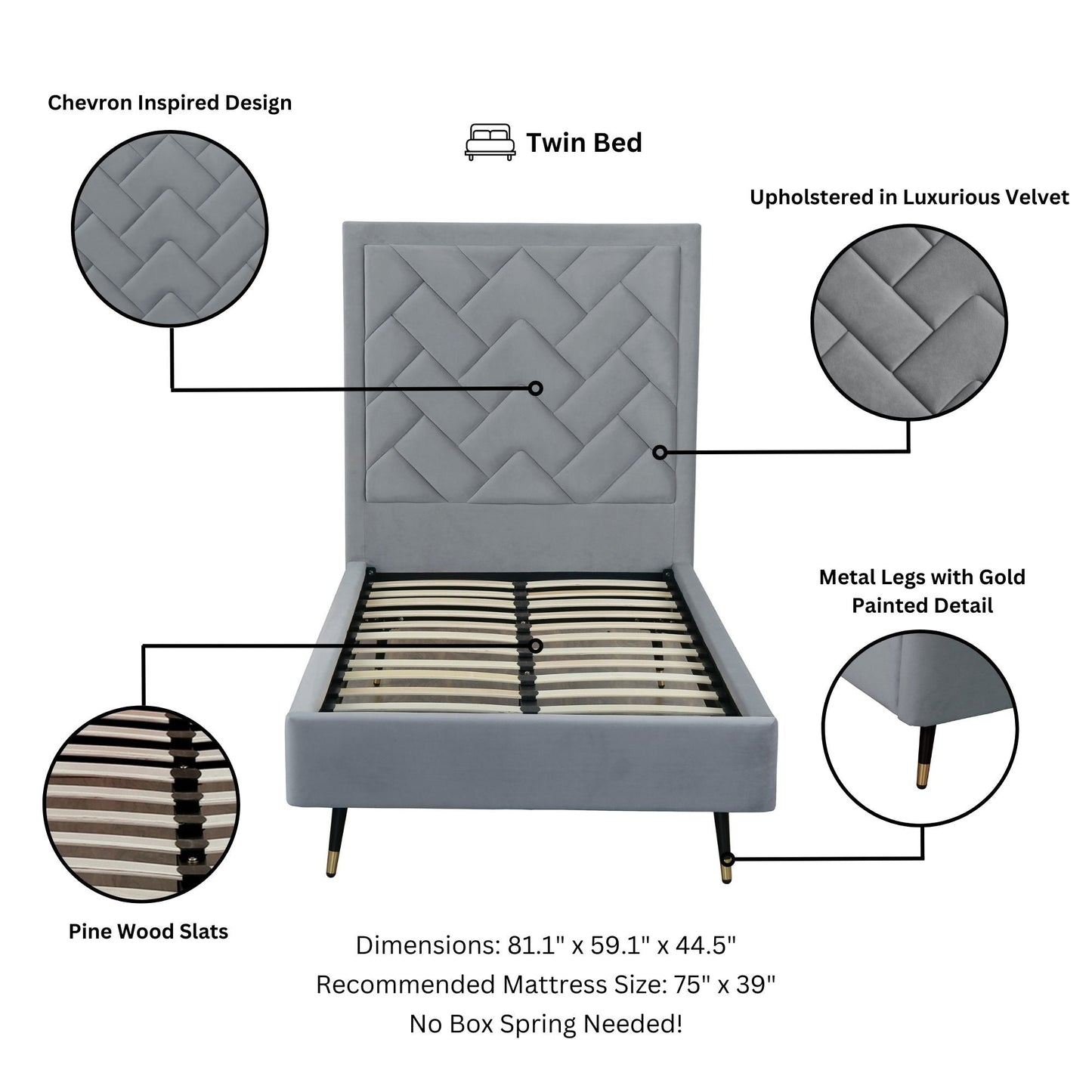 Manhattan Comfort Crosby Twin-Size Bed
