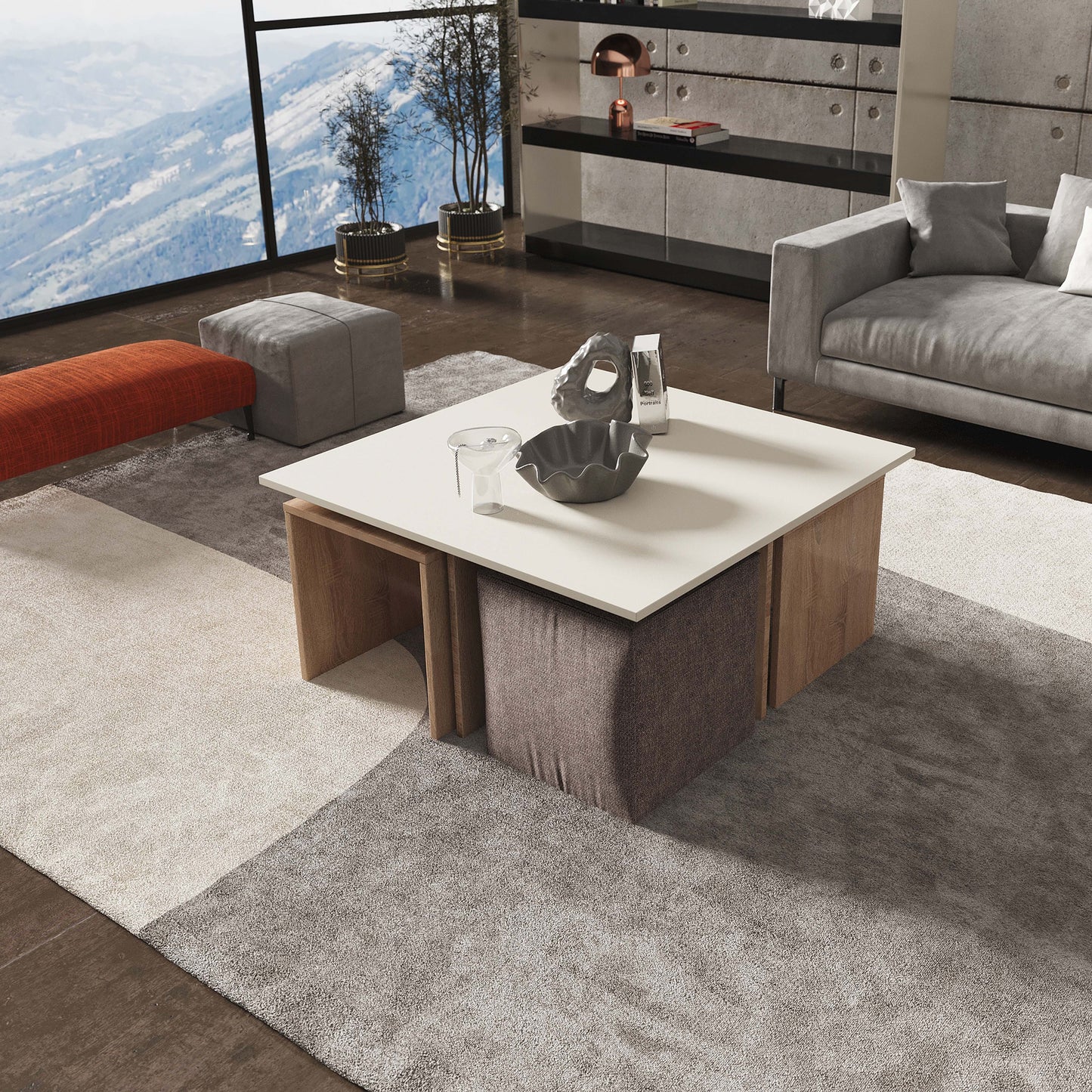 Manhattan Comfort Haley Coffee Table and Ottoman Set