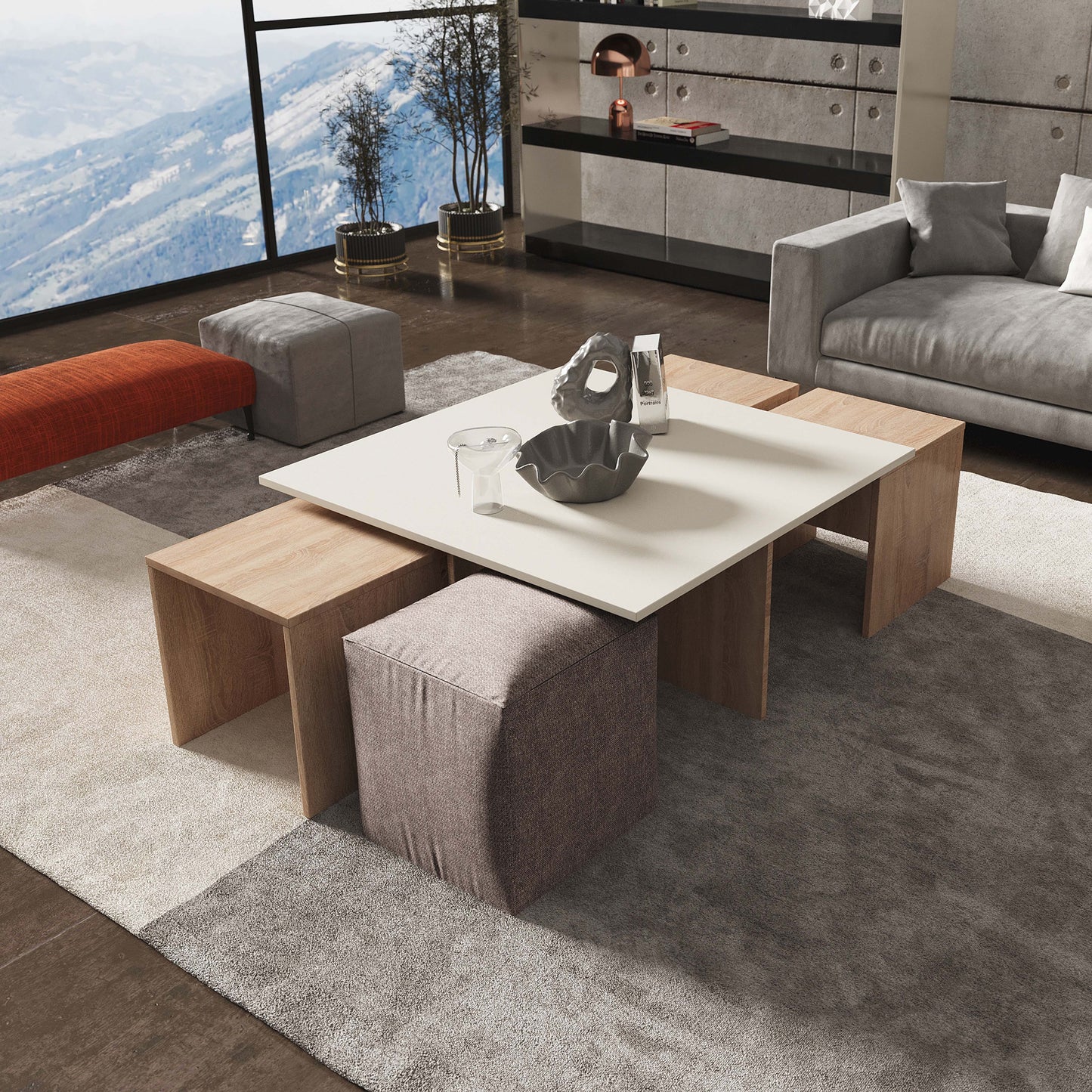 Manhattan Comfort Haley Coffee Table and Ottoman Set