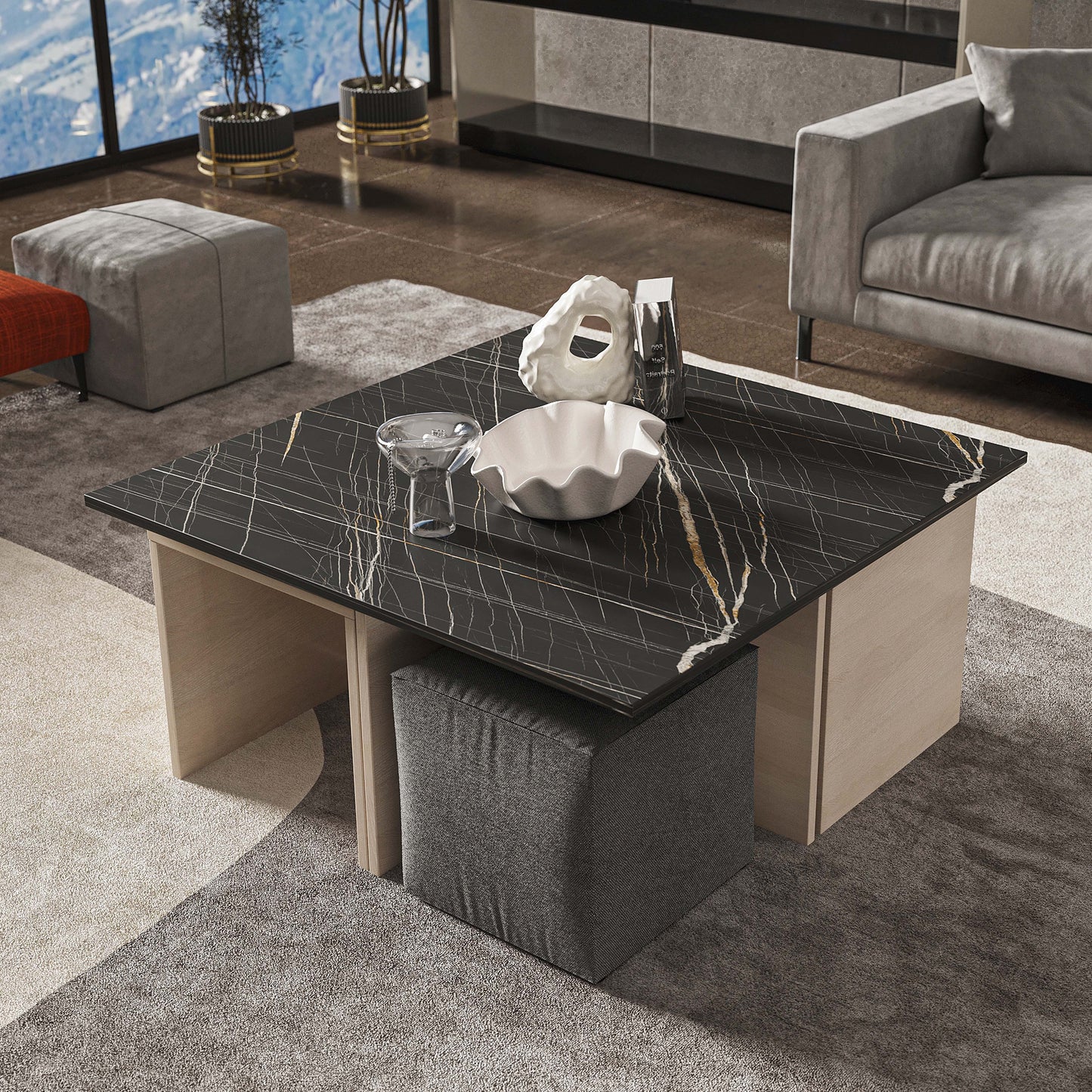 Manhattan Comfort Haley Coffee Table and Ottoman Set