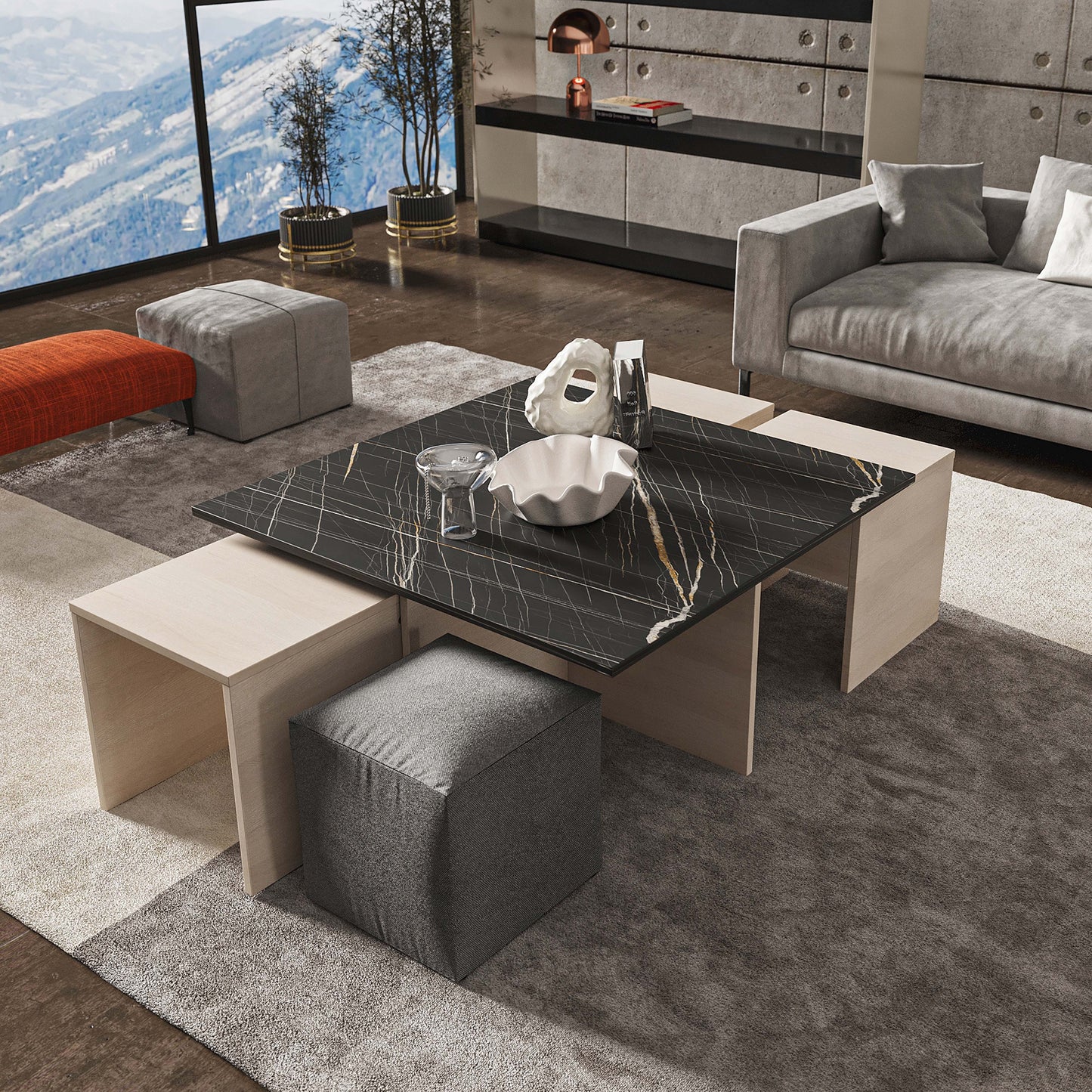 Manhattan Comfort Haley Coffee Table and Ottoman Set