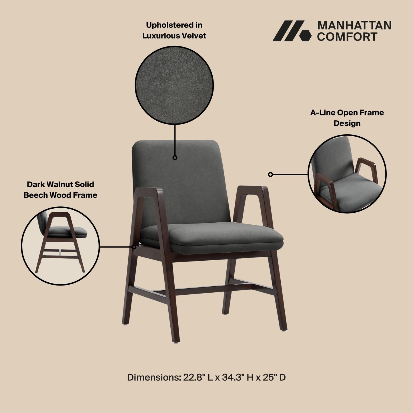 Manhattan Comfort Stella Dining Armchair