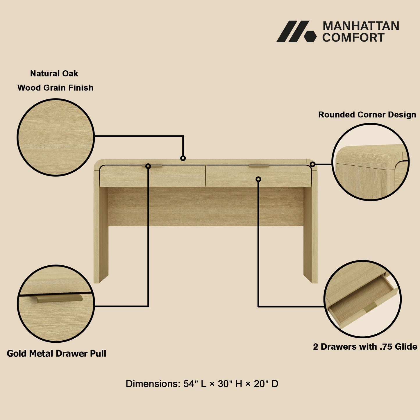 Manhattan Comfort Grace 54" Home Office Desk