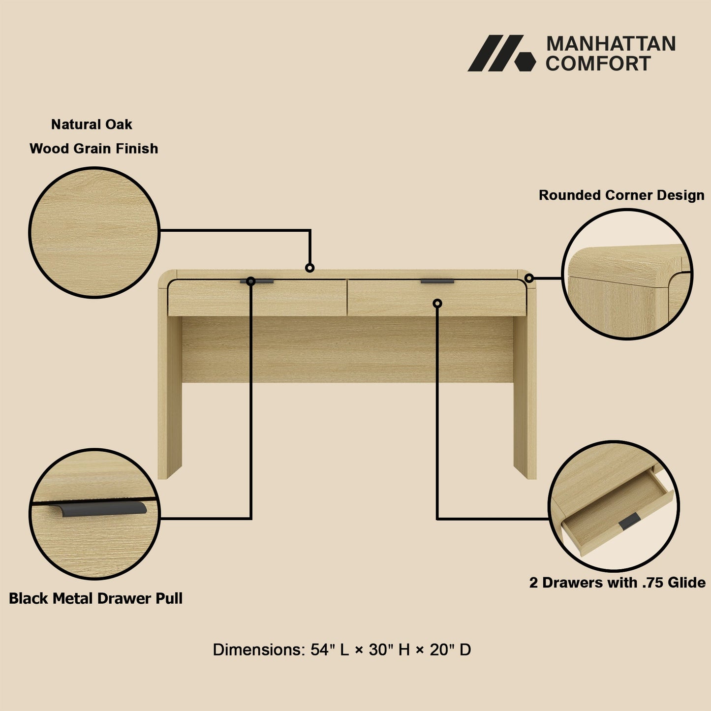 Manhattan Comfort Grace 54" Home Office Desk