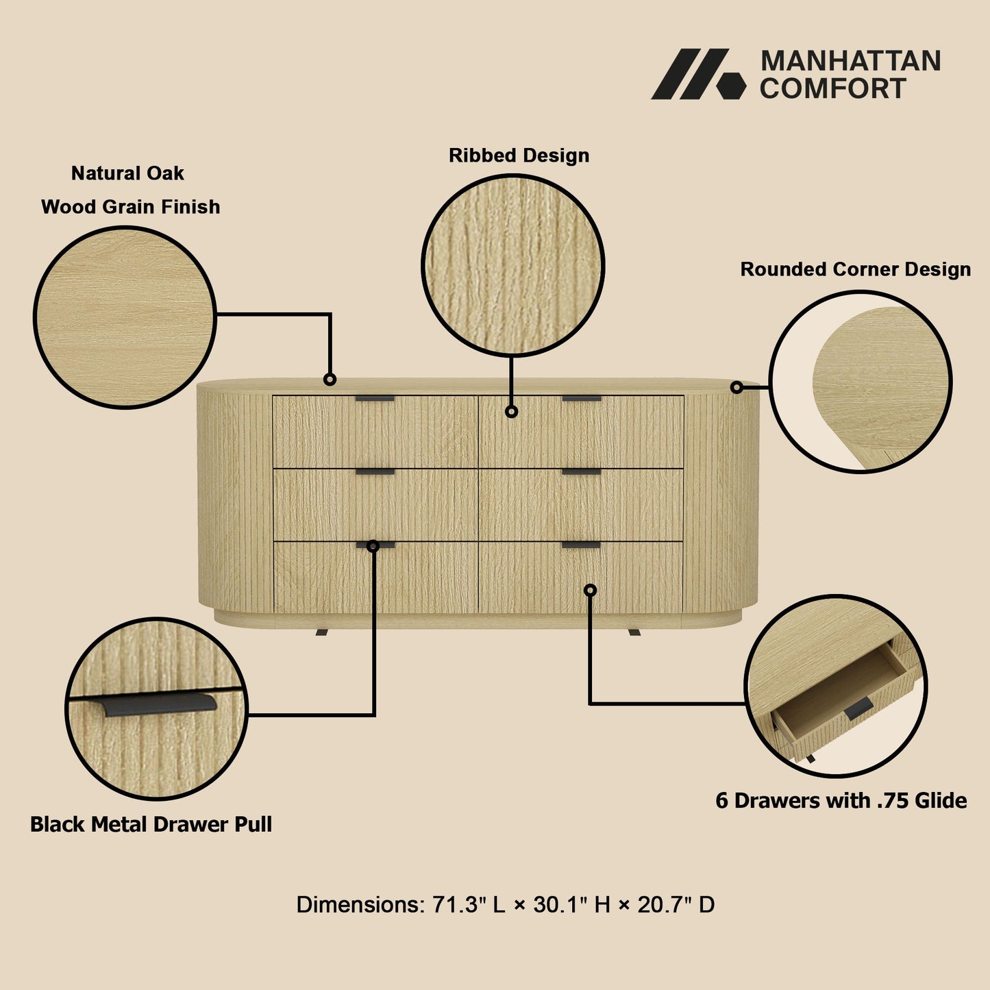 Manhattan Comfort Olivia 60" Double Dresser