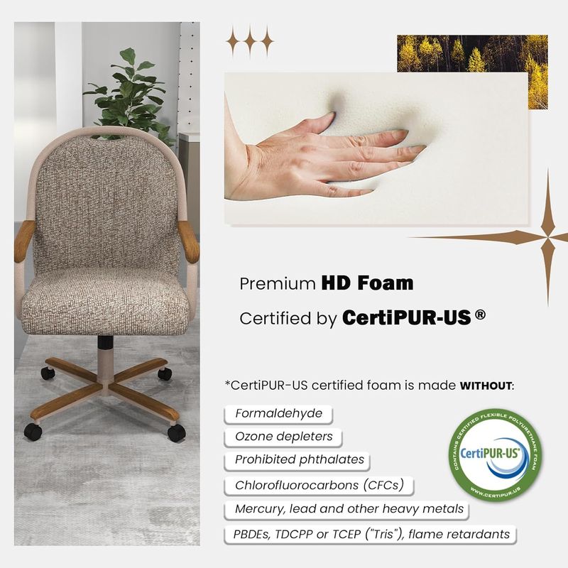 Chromcraft Douglas D7775 Casual Dining Chair Caster Swivel Tilt Fabric Dinning Chair in Walnut Wood and Texture Bronze Metal Finish