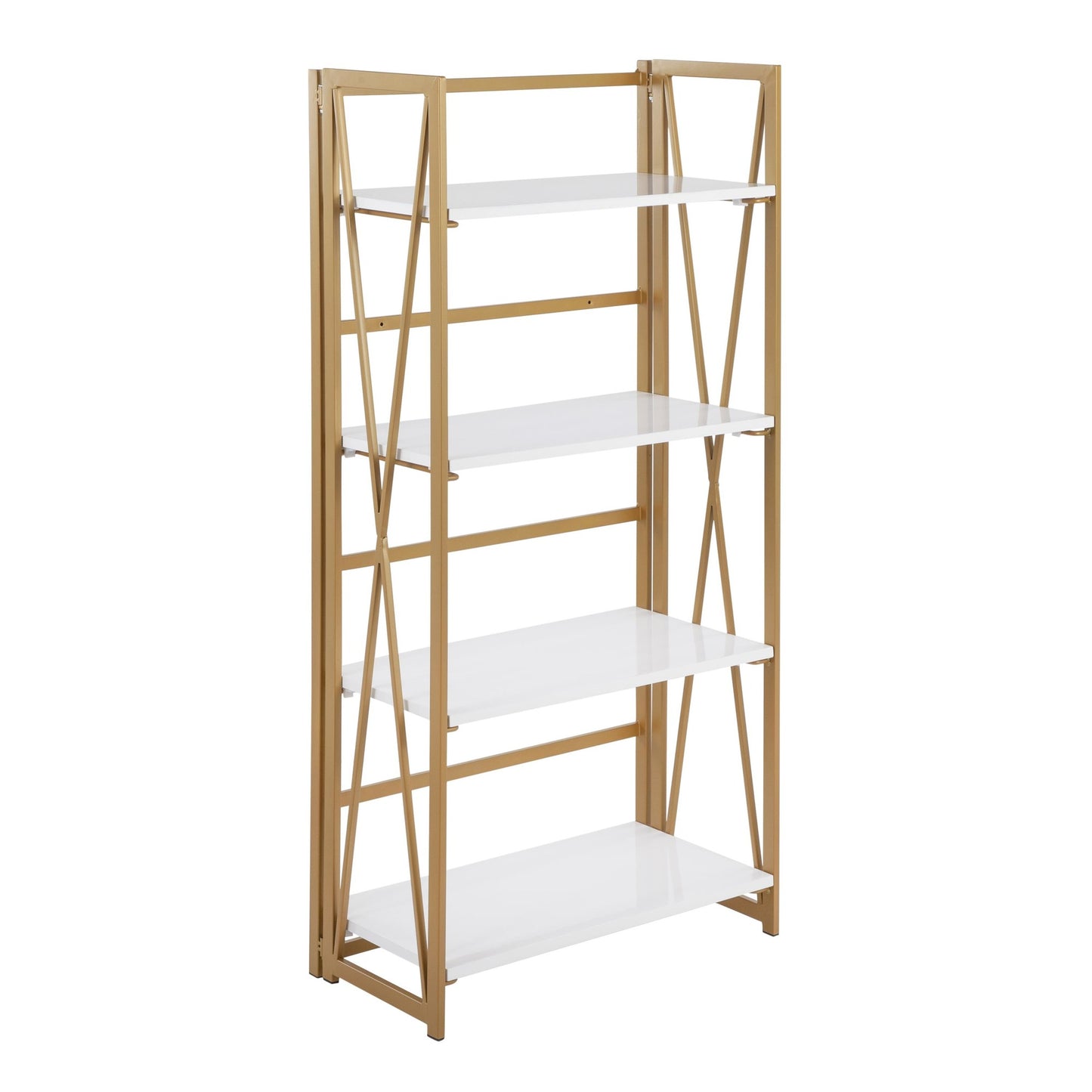 Majestic Office Furniture Contemporary Bookcase in Gold Metal, Black and White Wood