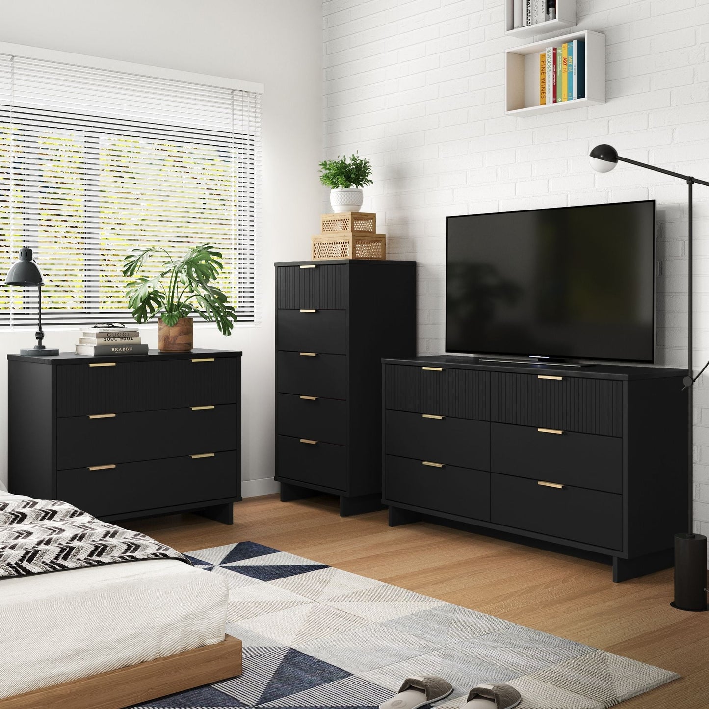 Manhattan Comfort 3-Piece Granville Dresser Set - Tall Narrow, Standard, Double Dresser