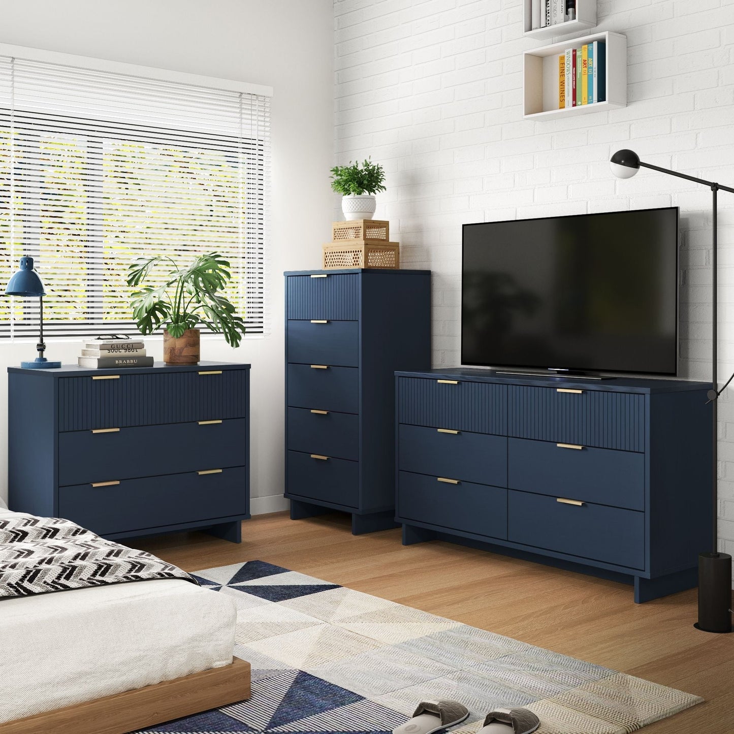 Manhattan Comfort 3-Piece Granville Dresser Set - Tall Narrow, Standard, Double Dresser