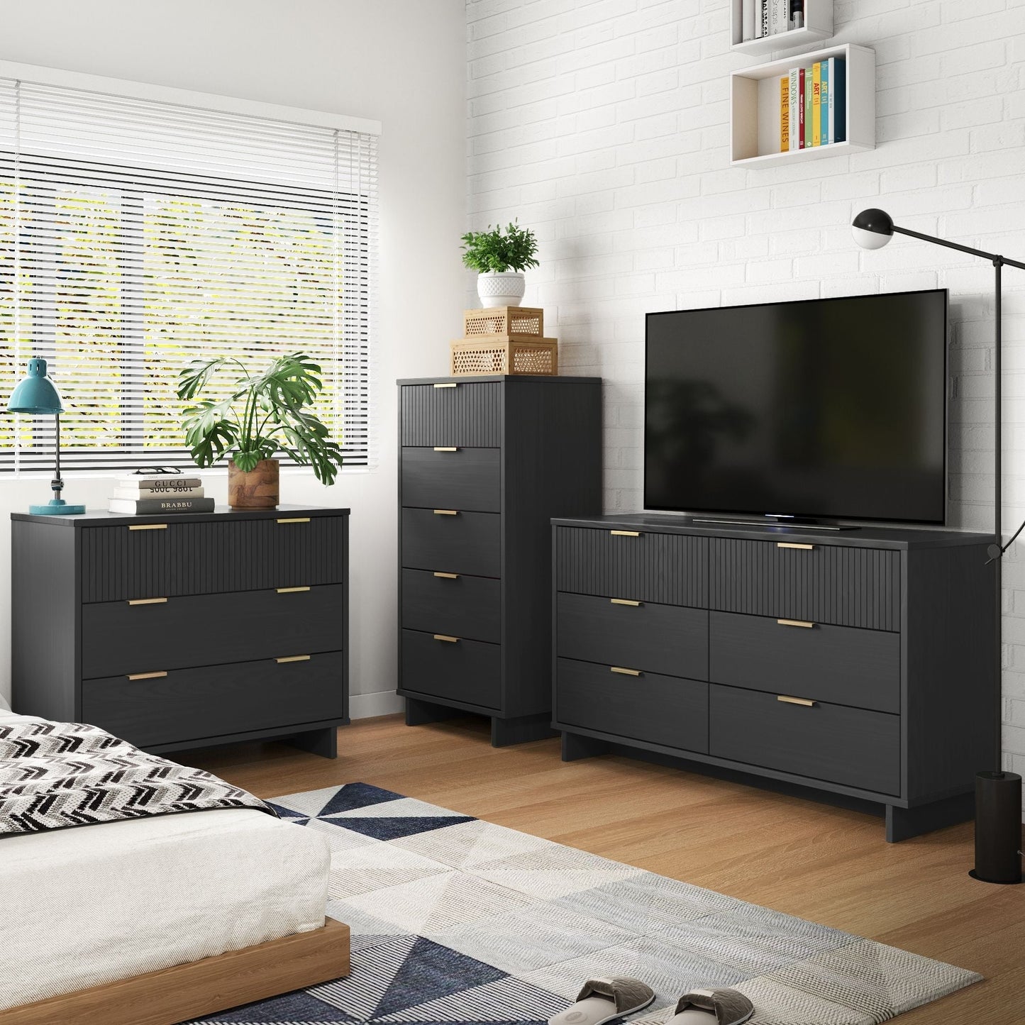 Manhattan Comfort 3-Piece Granville Dresser Set - Tall Narrow, Standard, Double Dresser