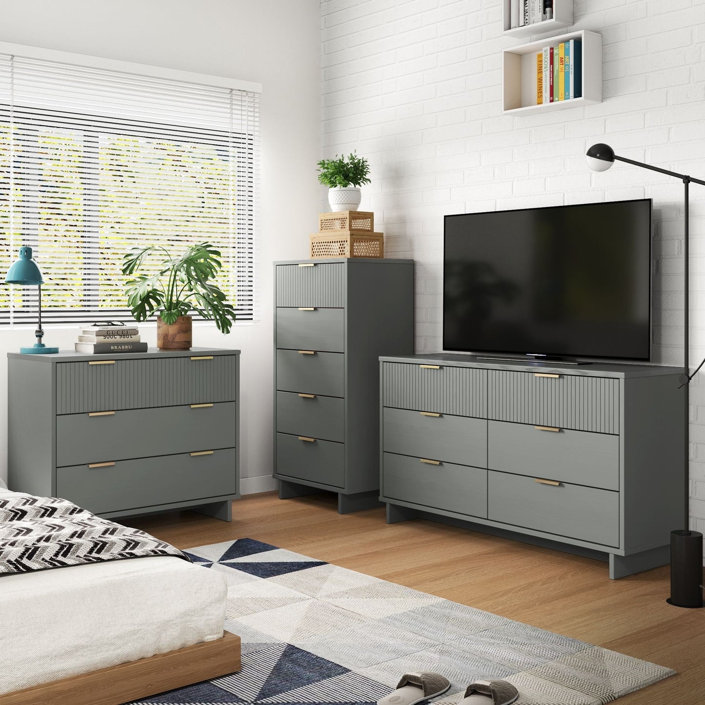 Manhattan Comfort 3-Piece Granville Dresser Set - Tall Narrow, Standard, Double Dresser