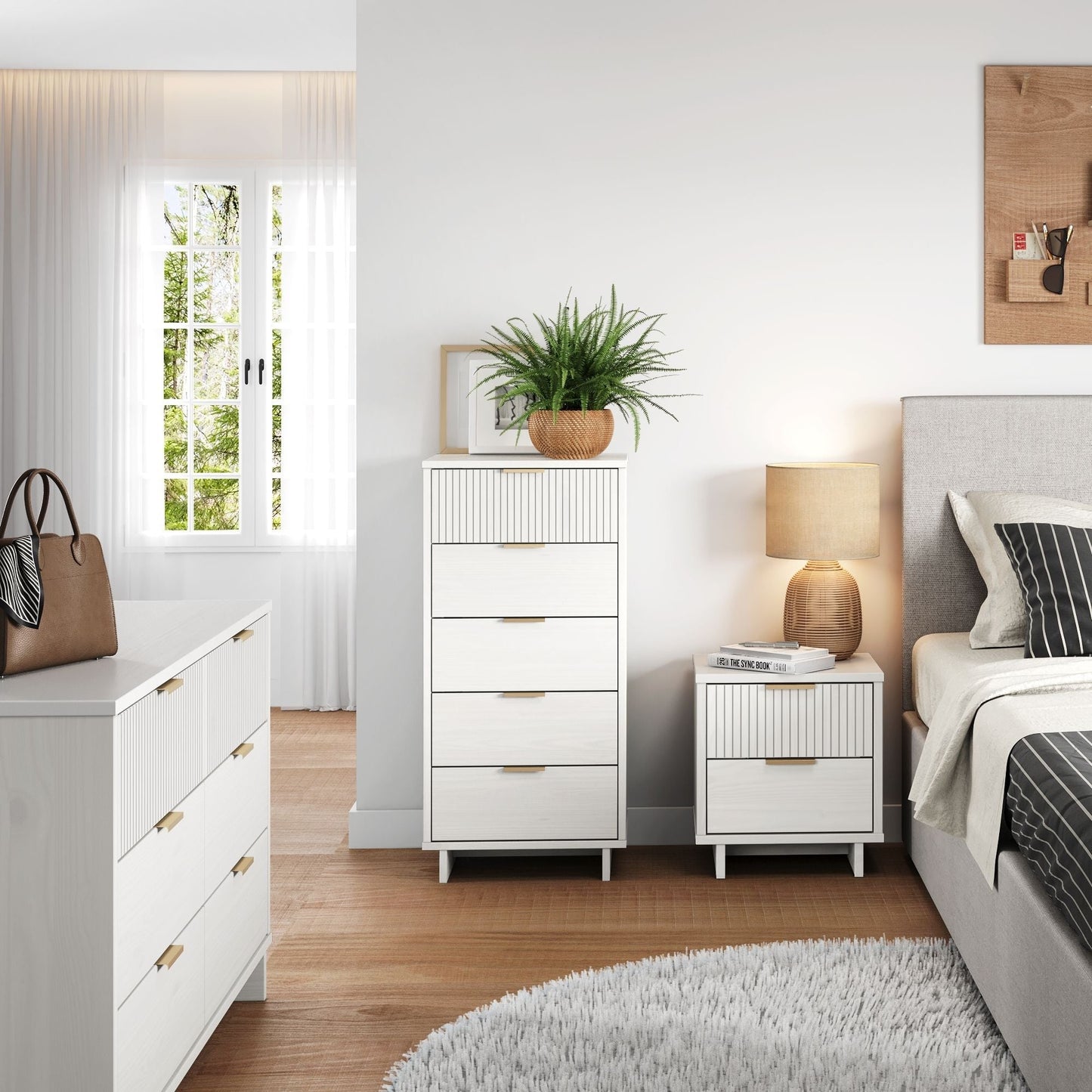 Manhattan Comfort 3-Piece Granville Dresser Set - Tall Narrow, Double Dresser, and Nightstand
