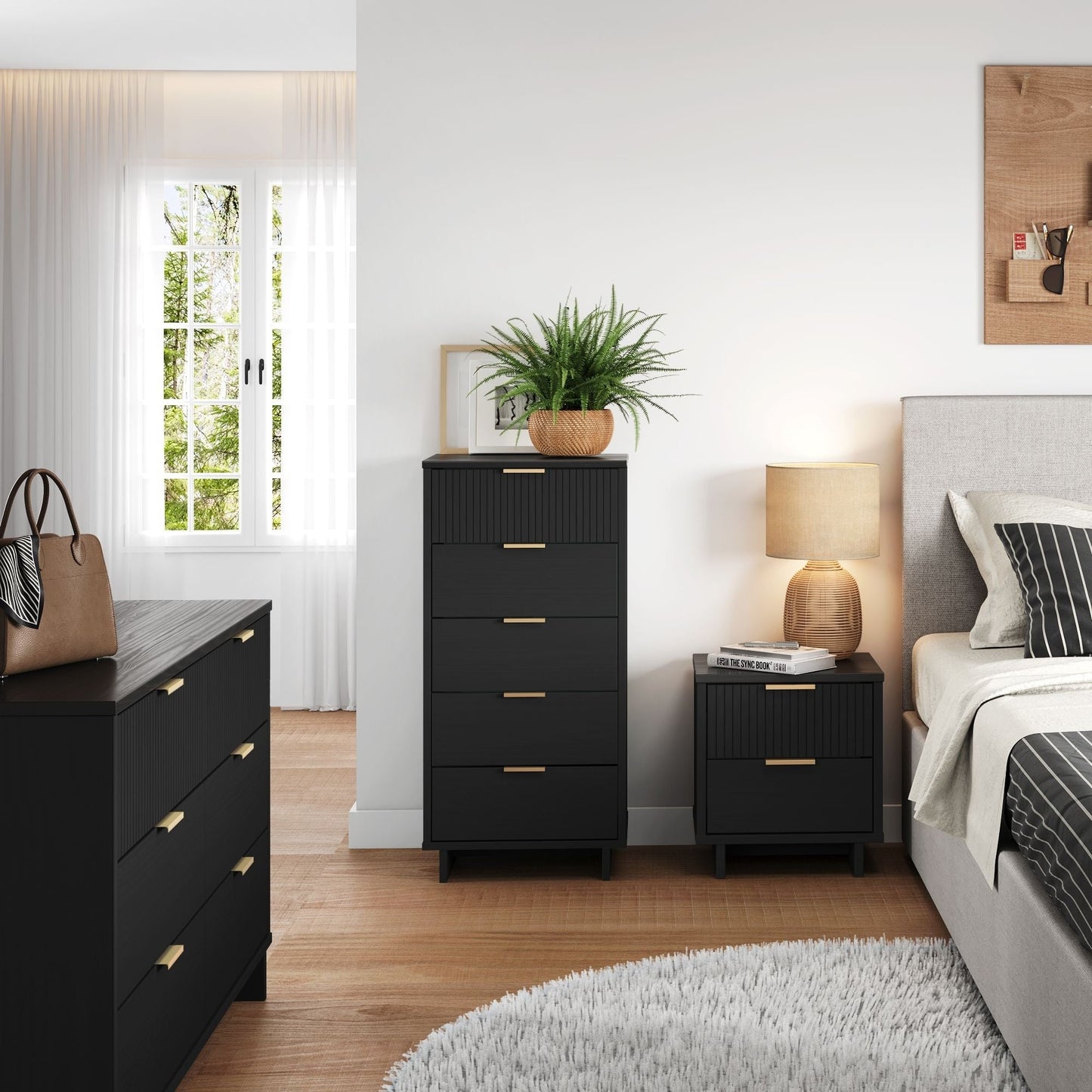 Manhattan Comfort 3-Piece Granville Dresser Set - Tall Narrow, Double Dresser, and Nightstand