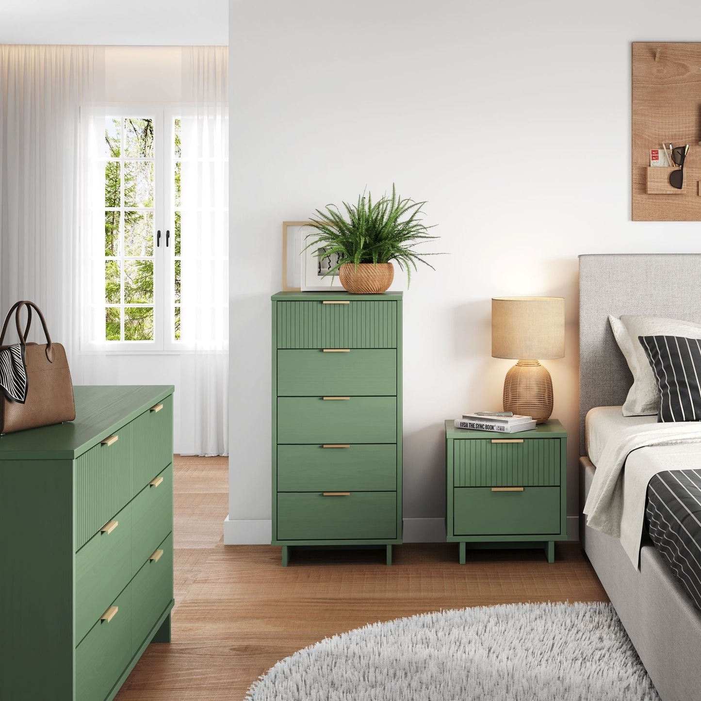 Manhattan Comfort 3-Piece Granville Dresser Set - Tall Narrow, Double Dresser, and Nightstand