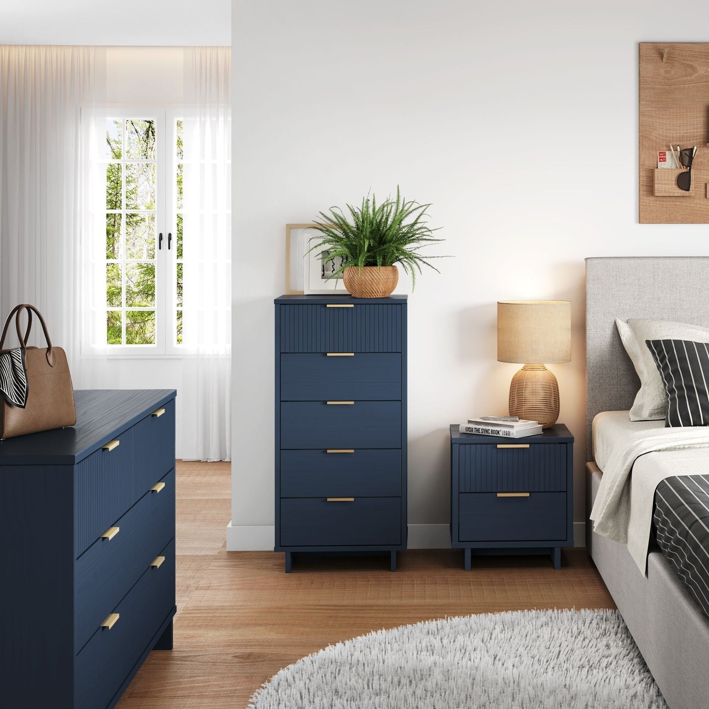 Manhattan Comfort 3-Piece Granville Dresser Set - Tall Narrow, Double Dresser, and Nightstand