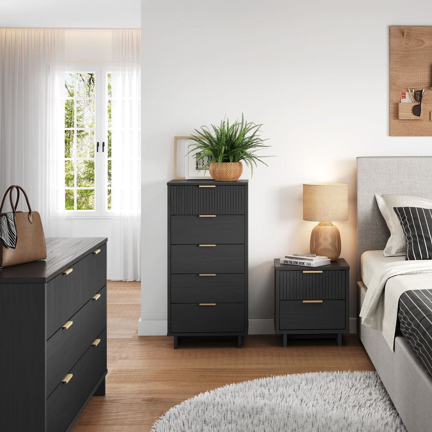 Manhattan Comfort 3-Piece Granville Dresser Set - Tall Narrow, Double Dresser, and Nightstand