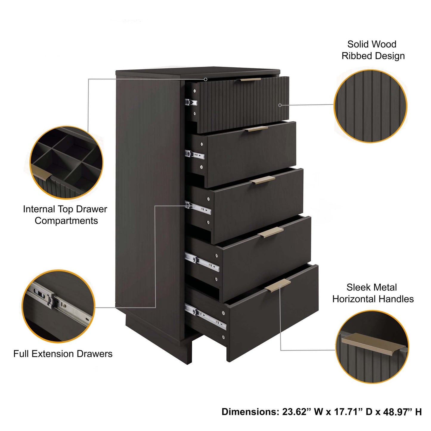 Manhattan Comfort 3-Piece Granville Dresser Set - Tall Narrow, Double Dresser, and Nightstand