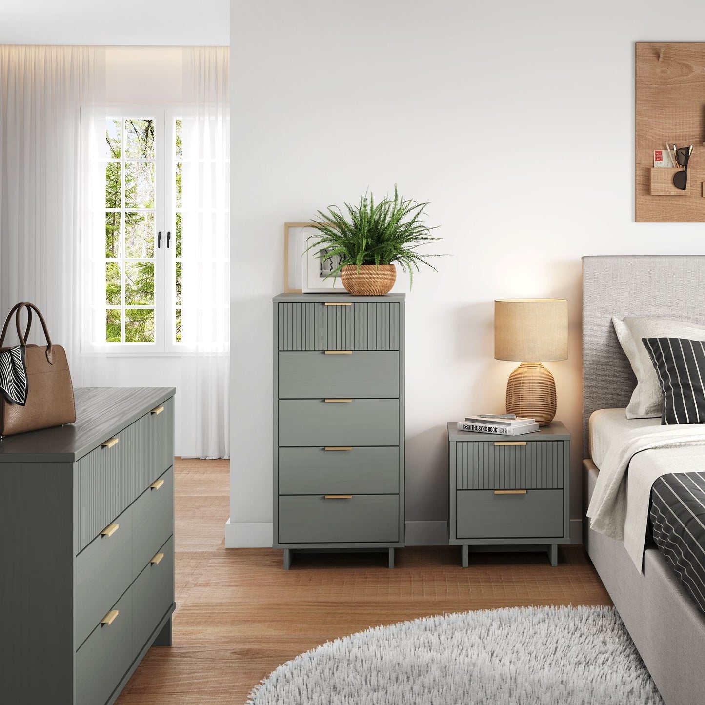 Manhattan Comfort 3-Piece Granville Dresser Set - Tall Narrow, Double Dresser, and Nightstand