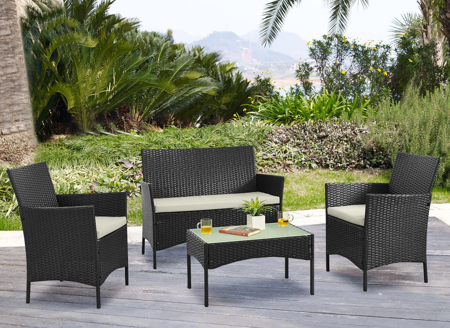Manhattan Comfort 4-Piece Imperia Patio 4- Person Conversation Set with Coffee Table