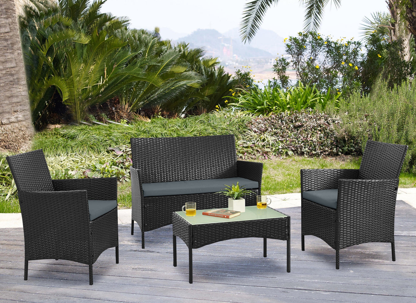 Manhattan Comfort 4-Piece Imperia Patio 4- Person Conversation Set with Coffee Table