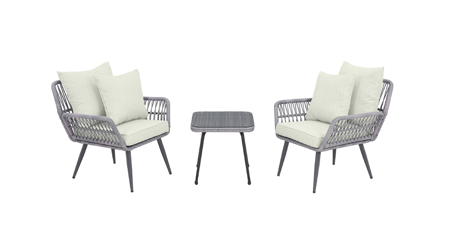 Manhattan Comfort 3-Piece Cannes Patio 2- Person Seating Group with End Table