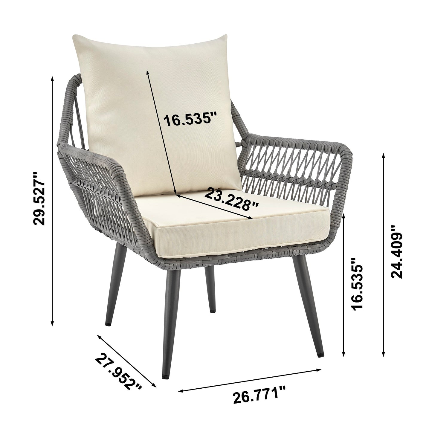 Manhattan Comfort 3-Piece Cannes Patio 2- Person Seating Group with End Table
