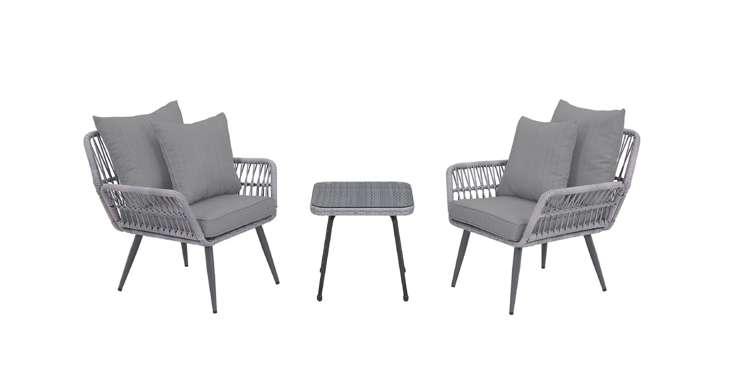 Manhattan Comfort 3-Piece Cannes Patio 2- Person Seating Group with End Table