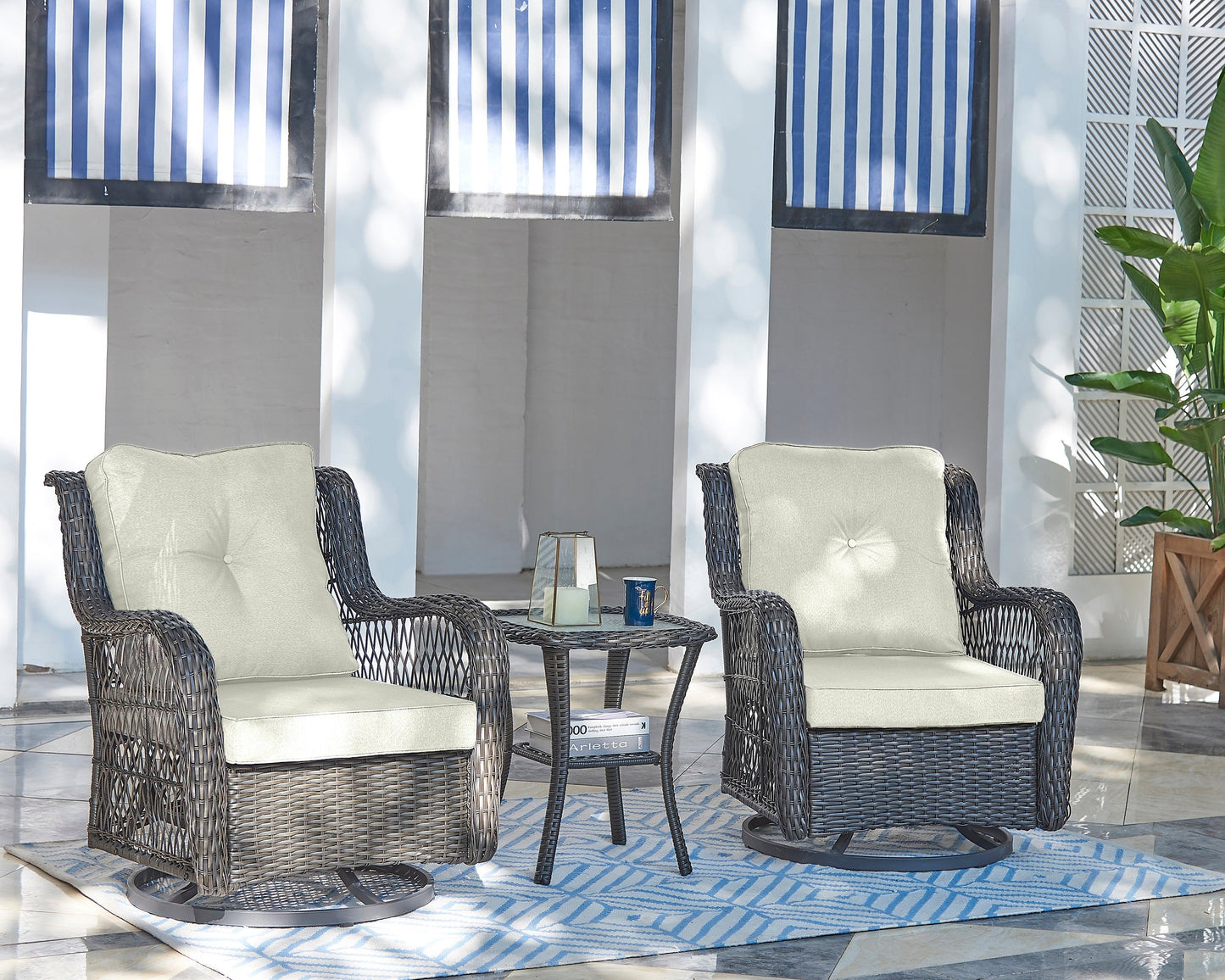Manhattan Comfort 3-Piece Fruttuo Patio 2- Person Seating Group with End Table