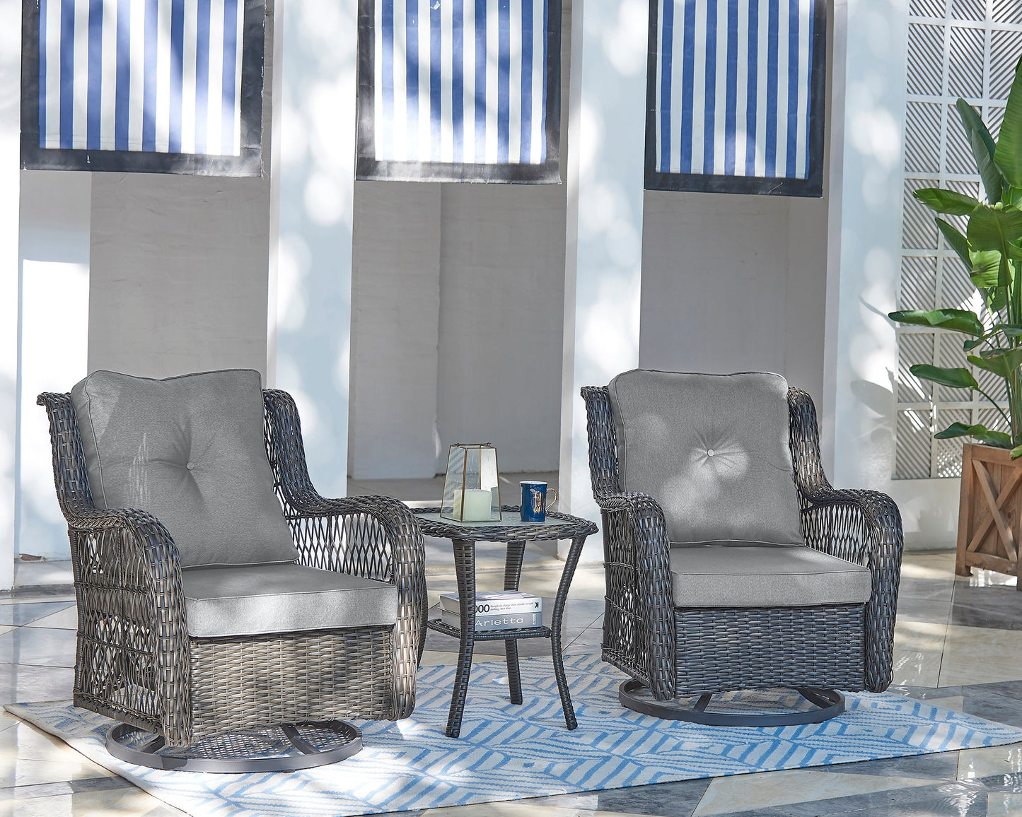 Manhattan Comfort 3-Piece Fruttuo Patio 2- Person Seating Group with End Table