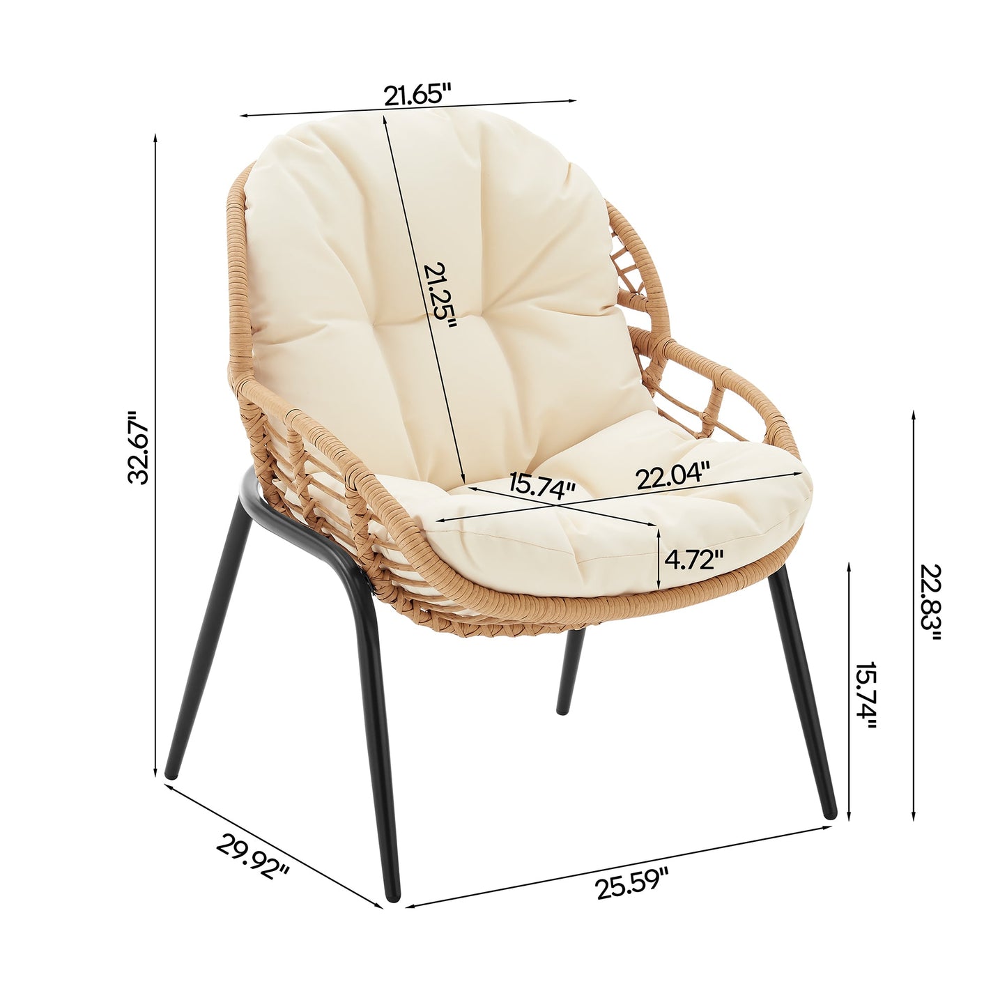 Manhattan Comfort 4-Piece Pine Patio Conversation Set