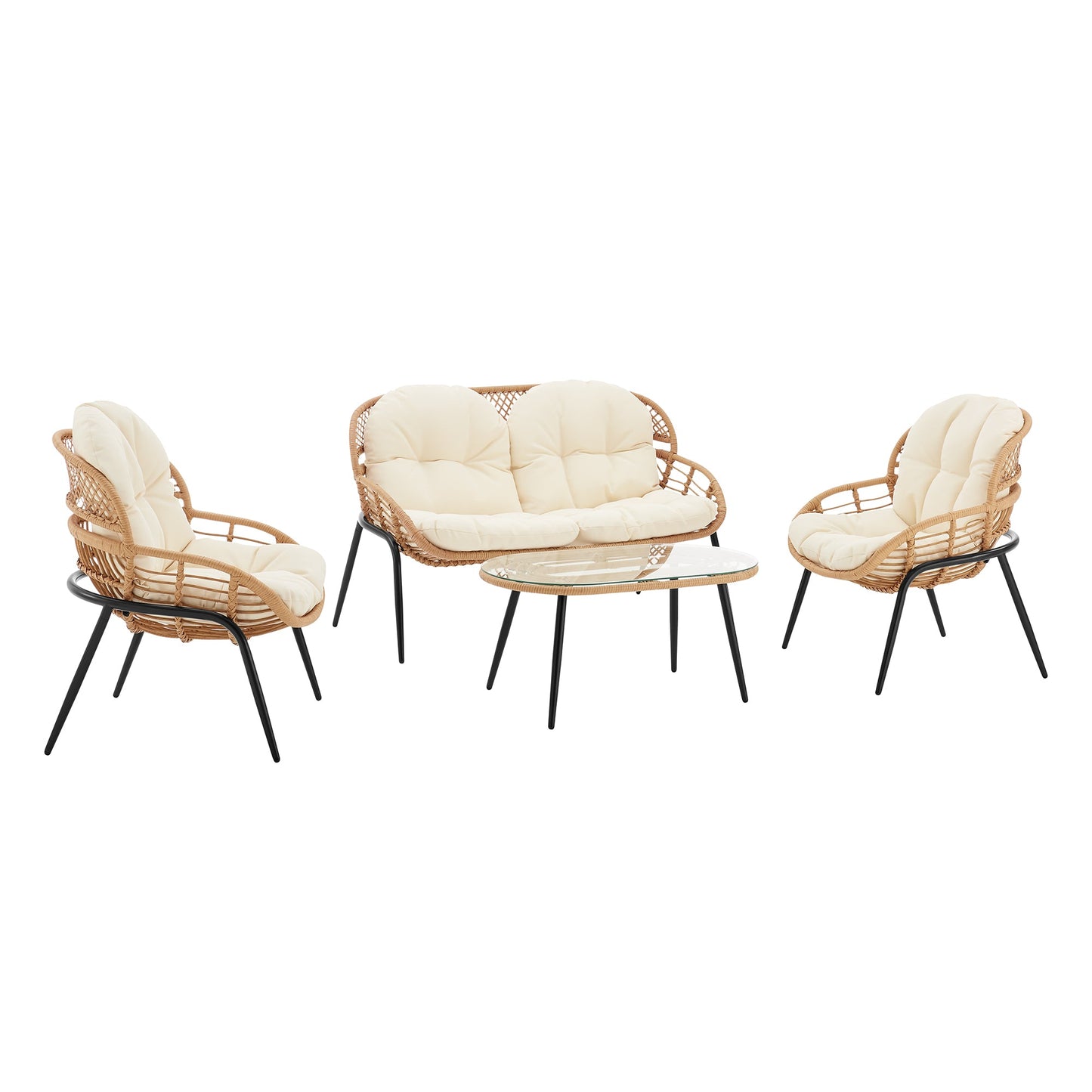 Manhattan Comfort 4-Piece Pine Patio Conversation Set