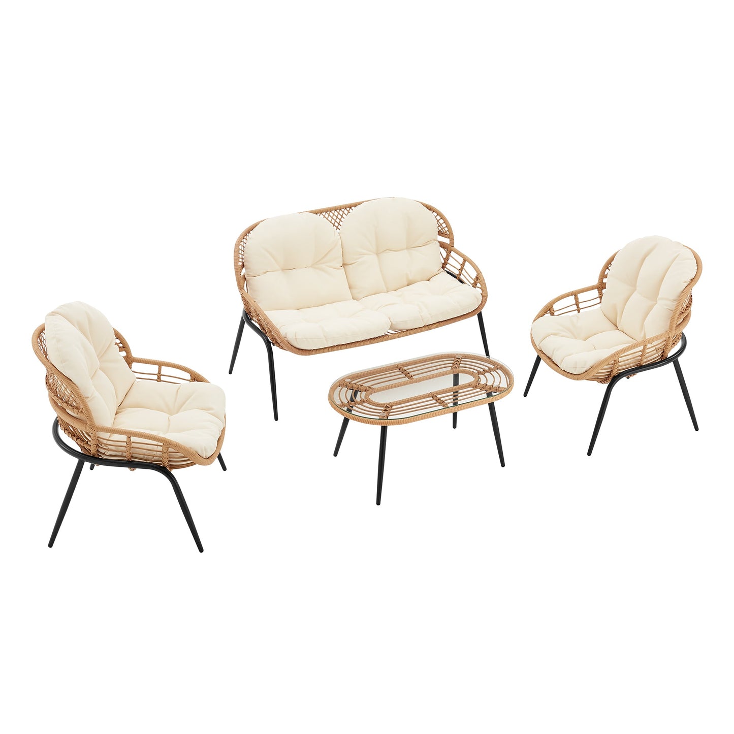 Manhattan Comfort 4-Piece Pine Patio Conversation Set