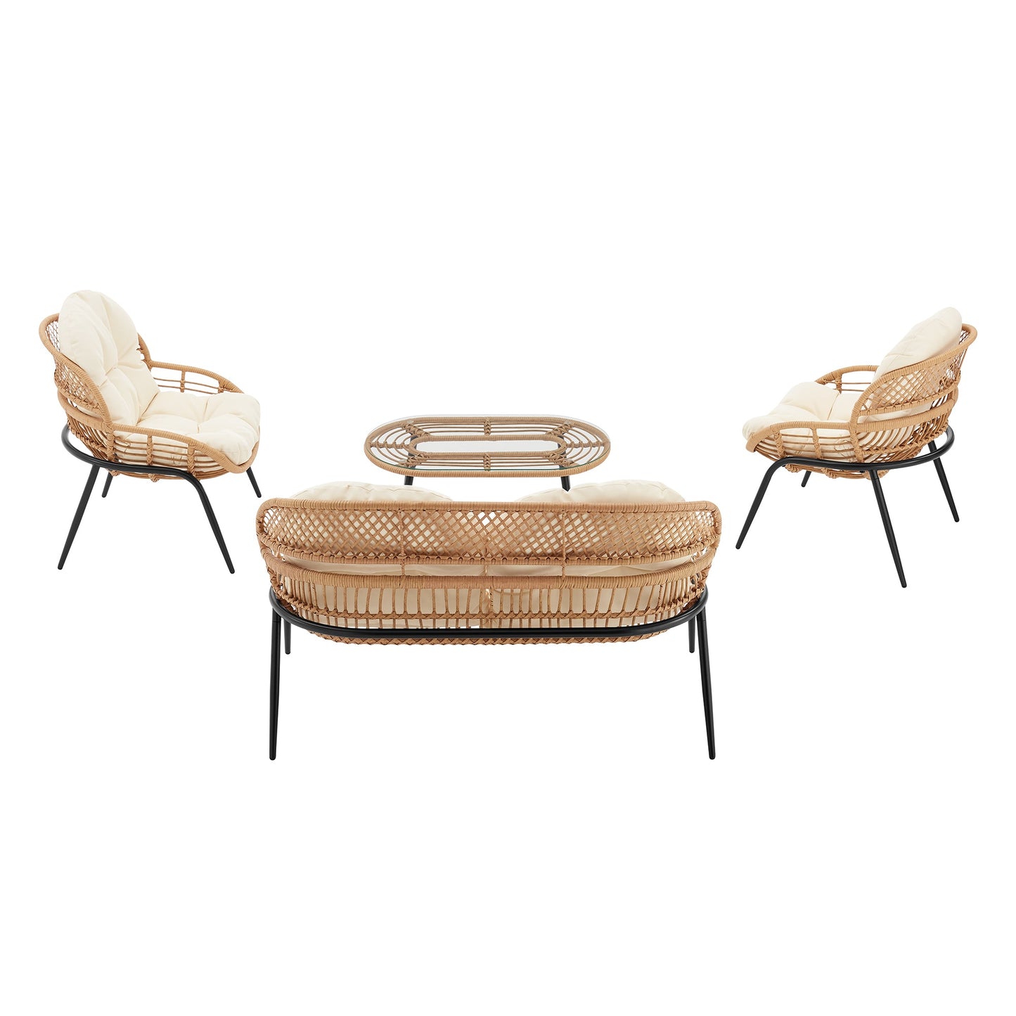 Manhattan Comfort 4-Piece Pine Patio Conversation Set