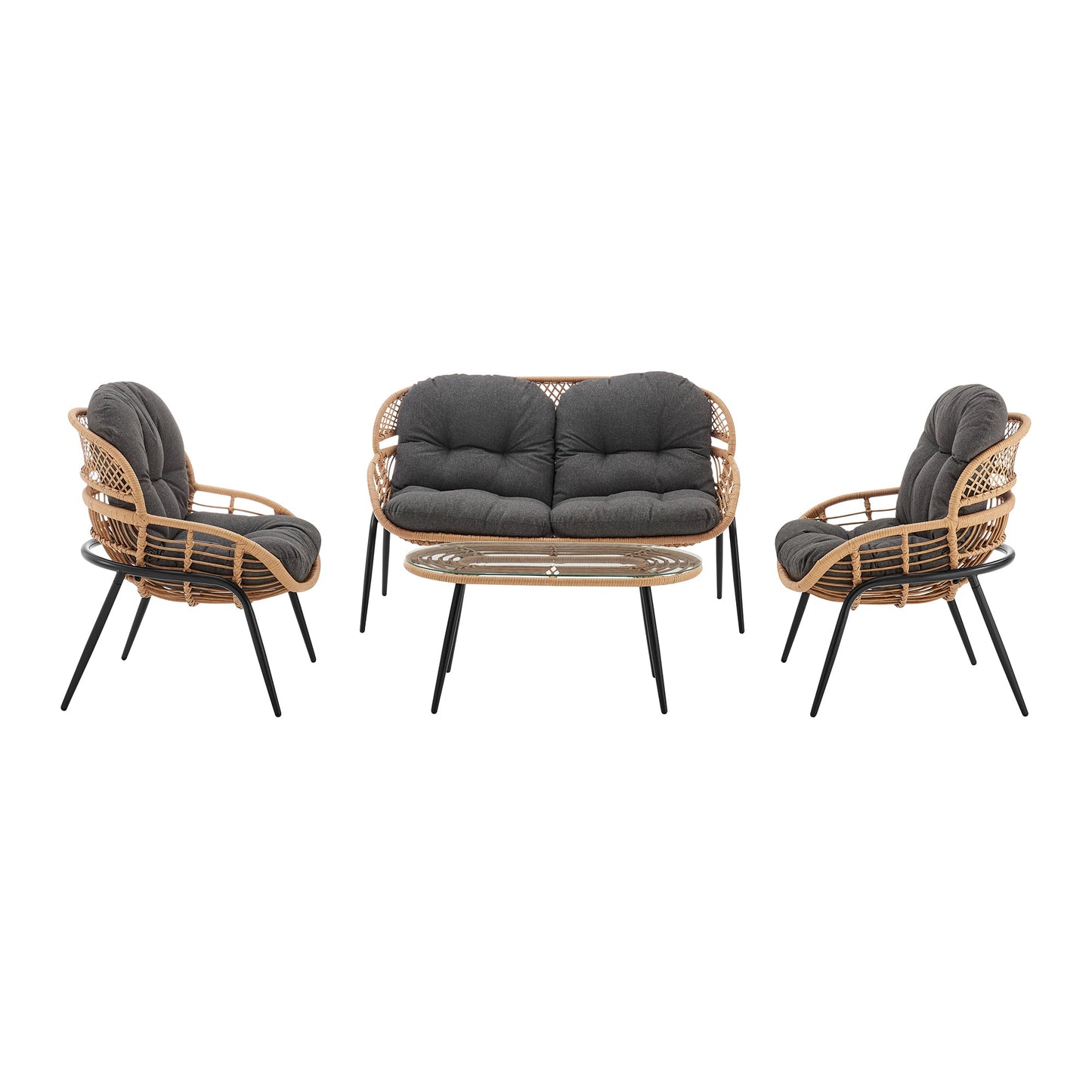 Manhattan Comfort 4-Piece Pine Patio Conversation Set